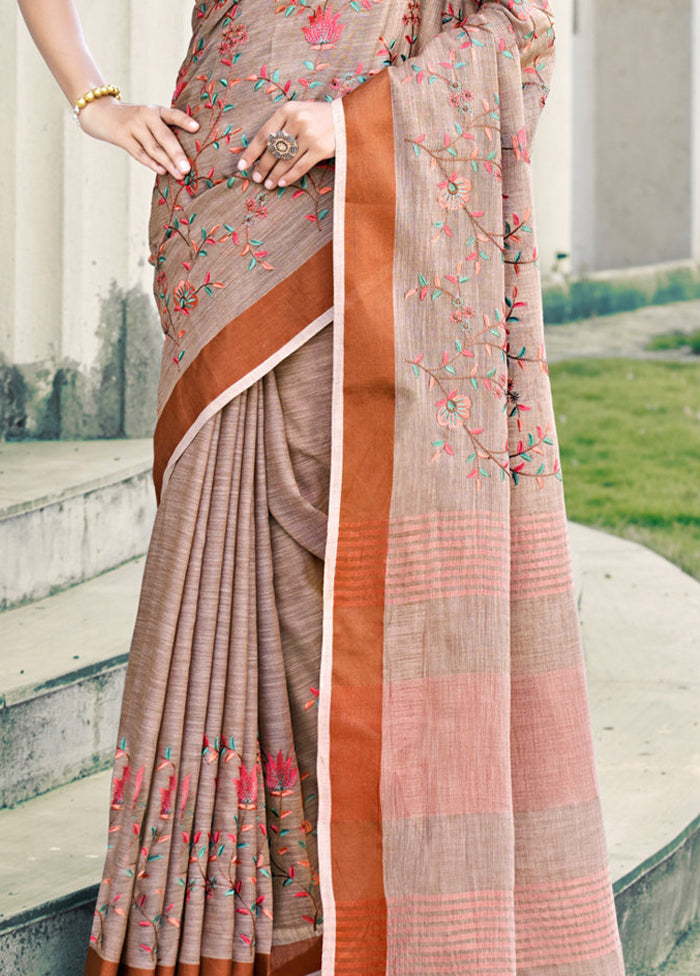 Brown Silk Saree With Blouse Piece - Indian Silk House Agencies