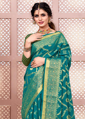 Turquoise Spun Silk Saree With Blouse Piece - Indian Silk House Agencies