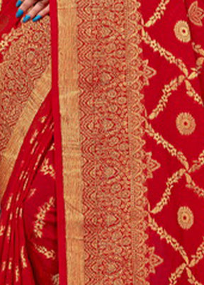 Red Spun Silk Saree With Blouse Piece - Indian Silk House Agencies