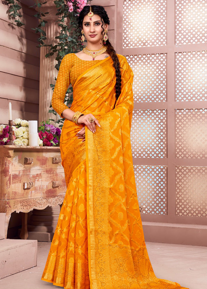 Yellow Spun Silk Saree With Blouse Piece - Indian Silk House Agencies