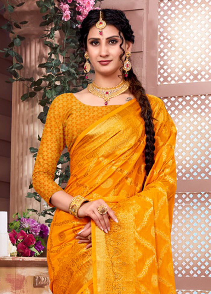 Yellow Spun Silk Saree With Blouse Piece - Indian Silk House Agencies