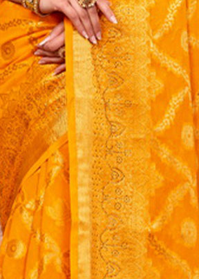 Yellow Spun Silk Saree With Blouse Piece - Indian Silk House Agencies