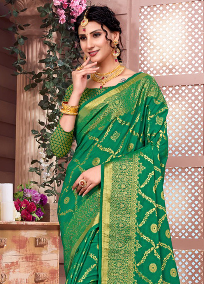 Green Spun Silk Saree With Blouse Piece - Indian Silk House Agencies