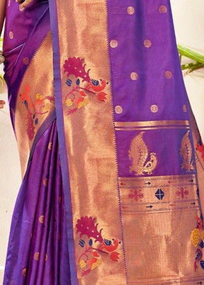 Viloet Paithani Silk Saree With Blouse Piece - Indian Silk House Agencies