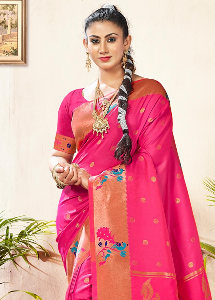 Pink Paithani Silk Saree With Blouse Piece - Indian Silk House Agencies