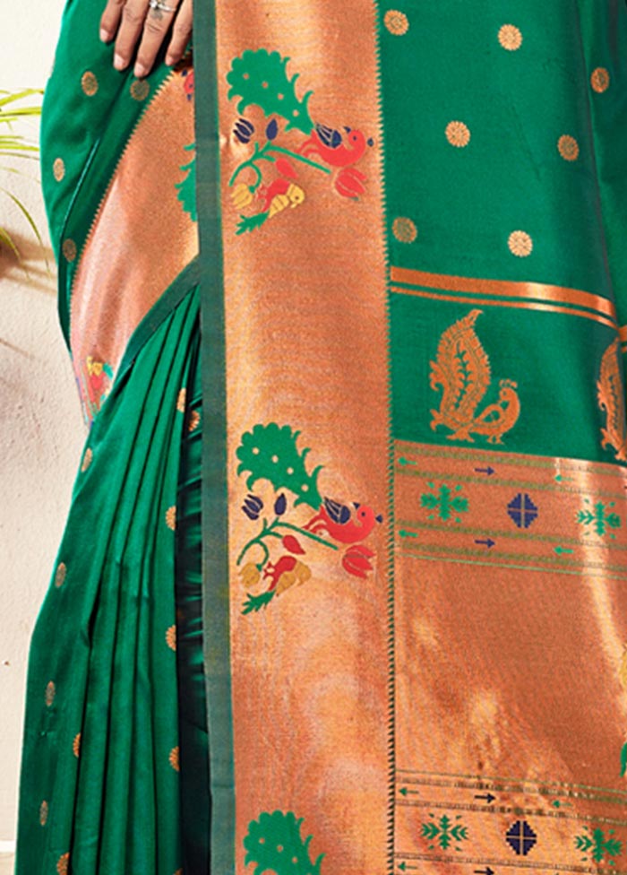 Green Paithani Silk Saree With Blouse Piece - Indian Silk House Agencies