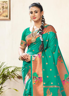 Rama Green Paithani Silk Saree With Blouse Piece - Indian Silk House Agencies