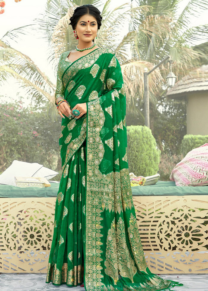 Green Organza Saree With Blouse Piece - Indian Silk House Agencies