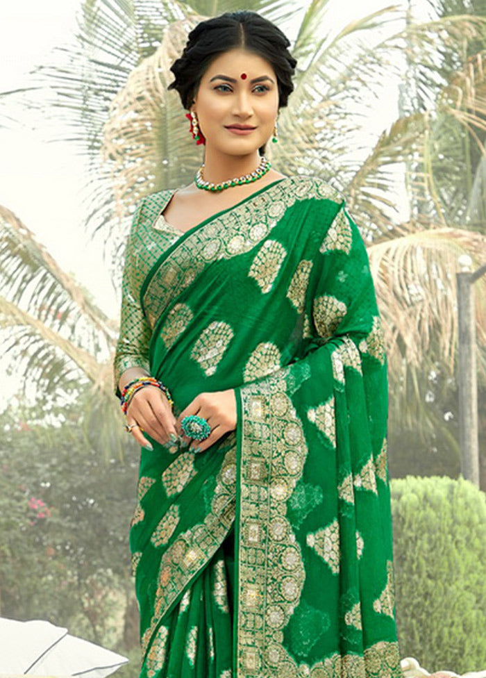 Green Organza Saree With Blouse Piece - Indian Silk House Agencies