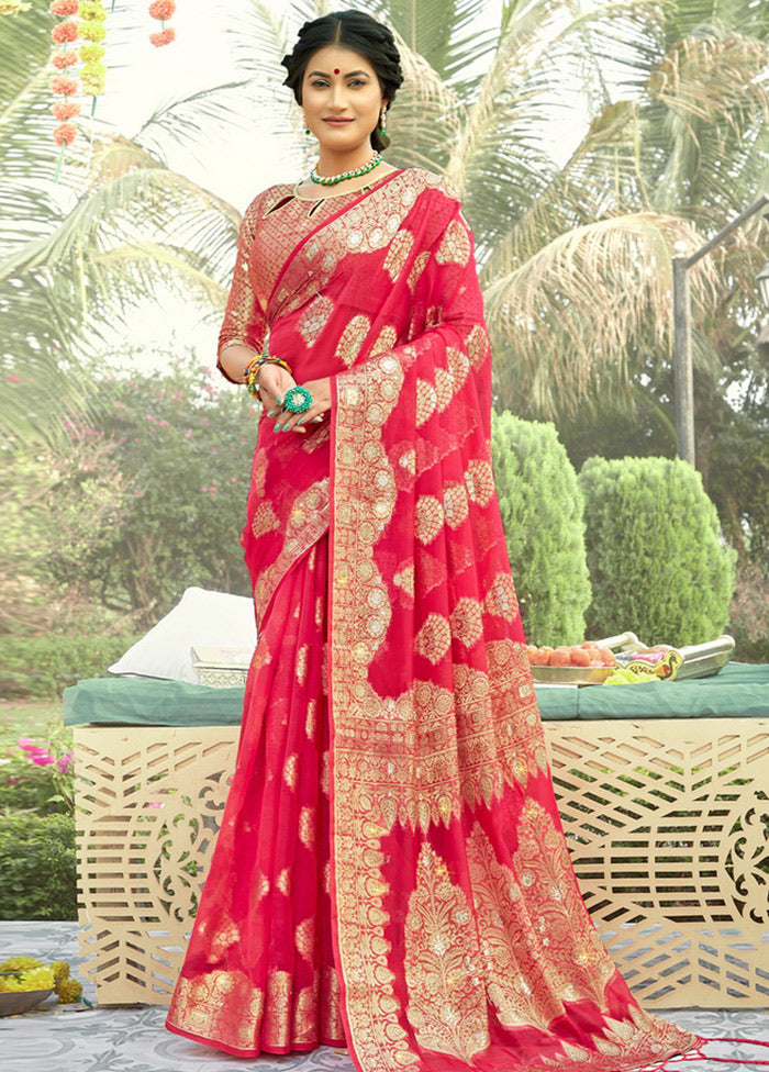 Pink Organza Saree With Blouse Piece - Indian Silk House Agencies