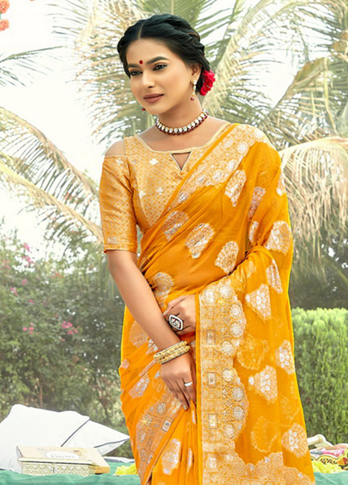 Yellow Organza Saree With Blouse Piece - Indian Silk House Agencies