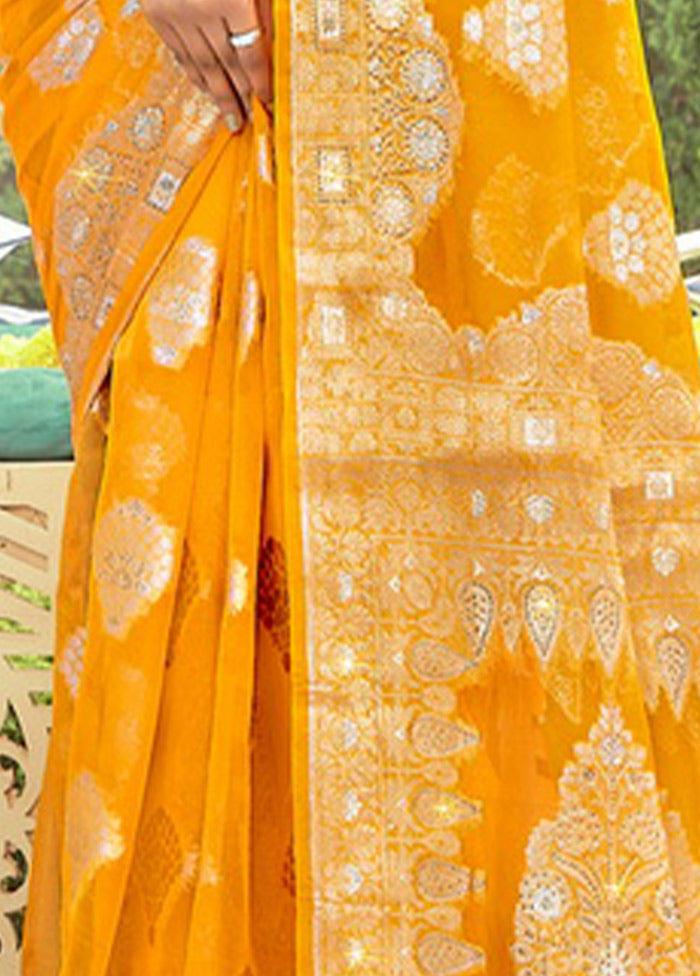 Yellow Organza Saree With Blouse Piece - Indian Silk House Agencies