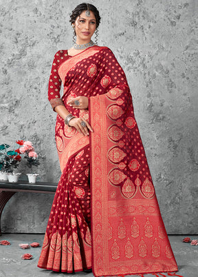 Red Organza Saree With Blouse Piece - Indian Silk House Agencies