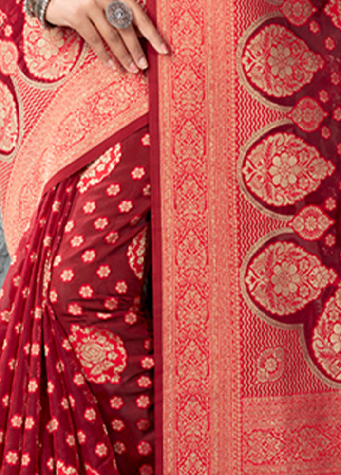 Red Organza Saree With Blouse Piece - Indian Silk House Agencies