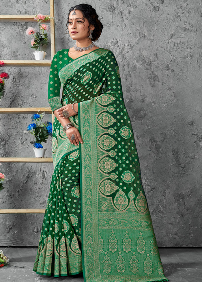 Green Organza Saree With Blouse Piece - Indian Silk House Agencies