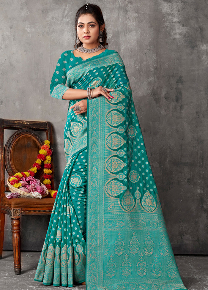 Sea Green Organza Saree With Blouse Piece - Indian Silk House Agencies