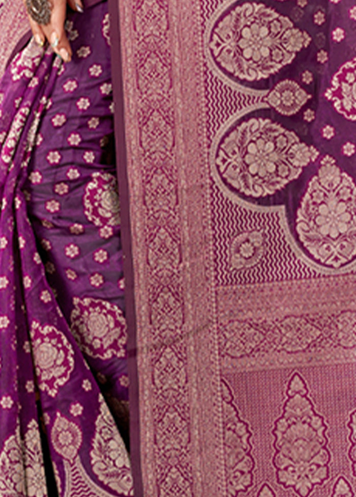 Purple Organza Saree With Blouse Piece - Indian Silk House Agencies