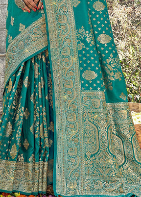 Sea Green Spun Silk Saree With Blouse Piece