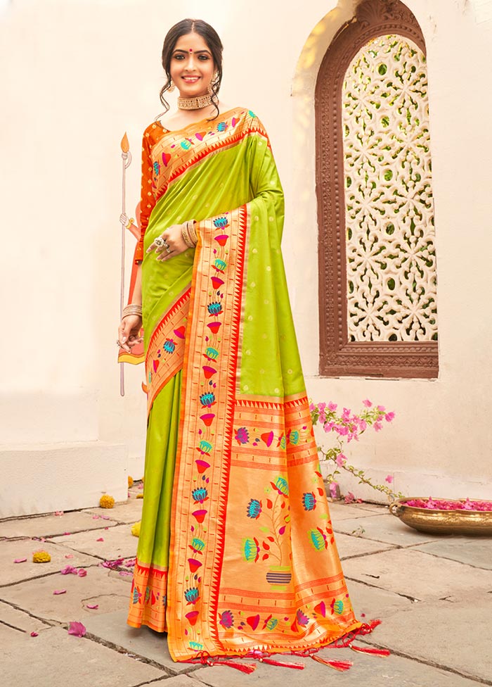 Light Green Spun Silk Saree With Blouse Piece - Indian Silk House Agencies