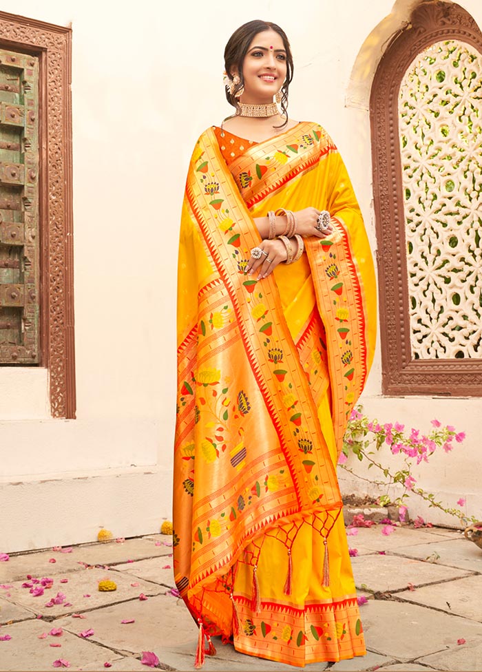 Yellow Spun Silk Saree With Blouse Piece - Indian Silk House Agencies