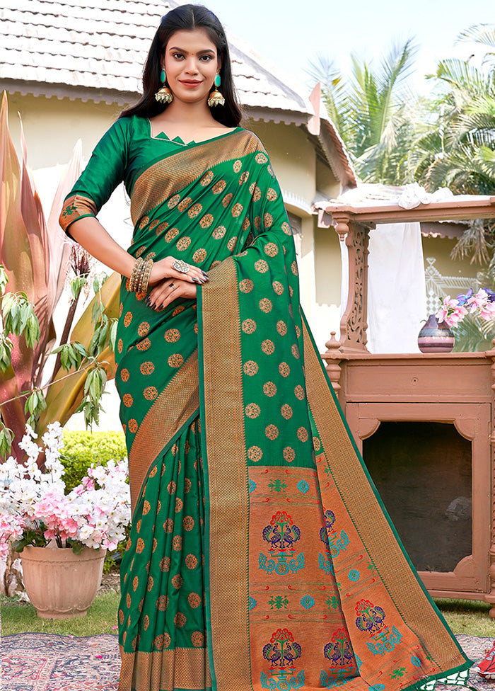 Green Spun Silk Saree With Blouse Piece - Indian Silk House Agencies