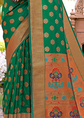 Green Spun Silk Saree With Blouse Piece - Indian Silk House Agencies