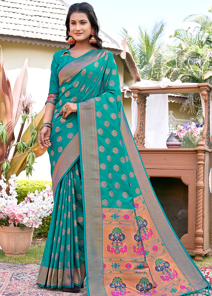 Sea Green Spun Silk Saree With Blouse Piece