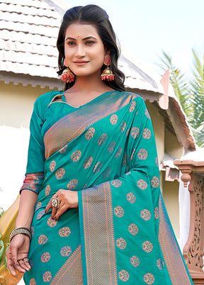 Sea Green Spun Silk Saree With Blouse Piece - Indian Silk House Agencies