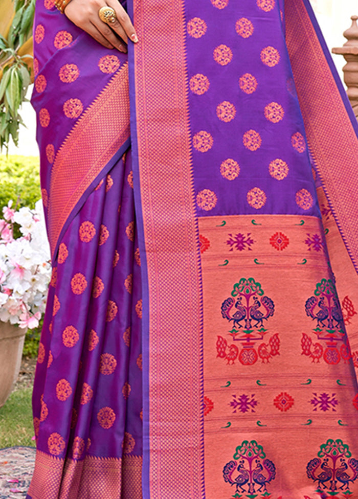 Violet Spun Silk Saree With Blouse Piece - Indian Silk House Agencies