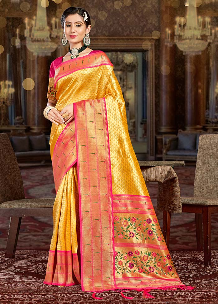 Yellow Spun Silk Saree With Blouse Piece - Indian Silk House Agencies