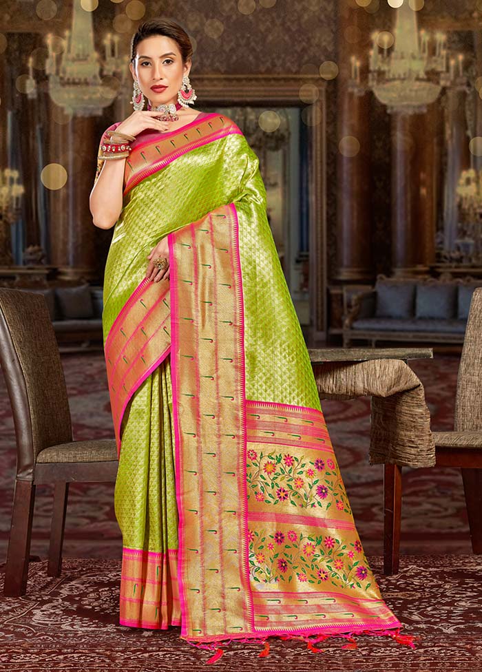 Light Green Spun Silk Saree With Blouse Piece - Indian Silk House Agencies