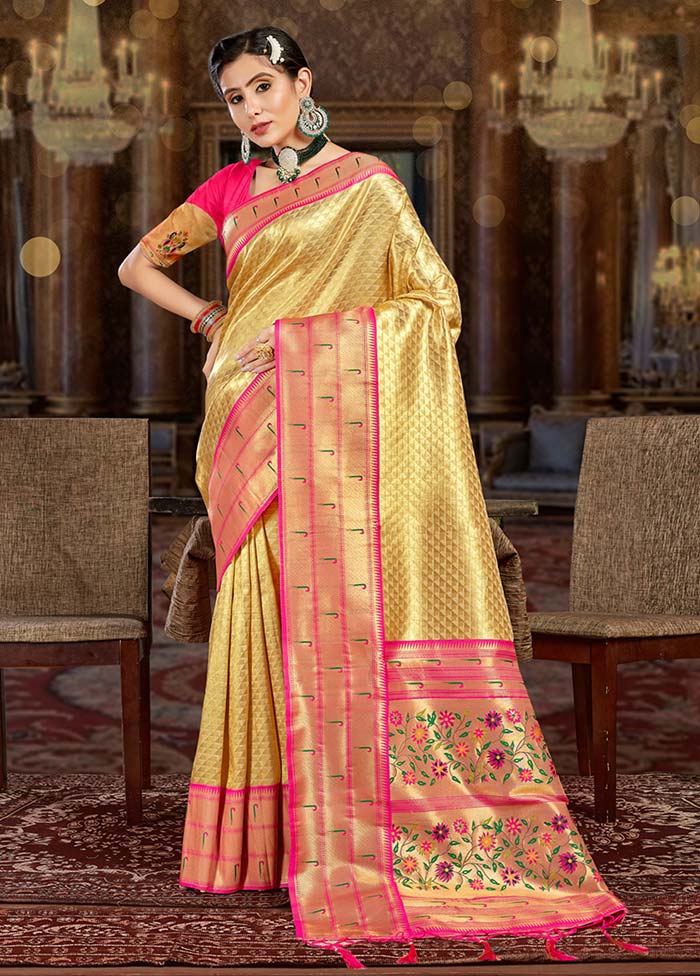 Cream Spun Silk Saree With Blouse Piece - Indian Silk House Agencies