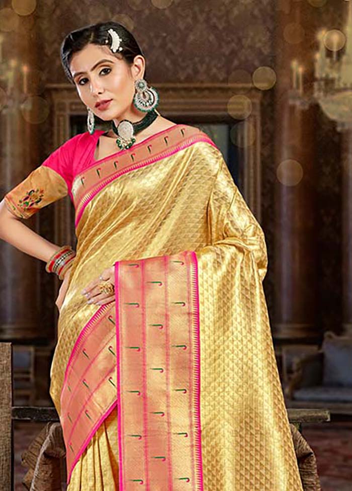 Cream Spun Silk Saree With Blouse Piece - Indian Silk House Agencies