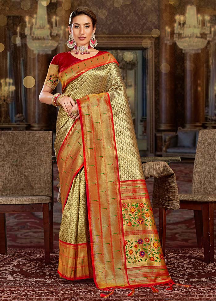 Golden Spun Silk Saree With Blouse Piece - Indian Silk House Agencies