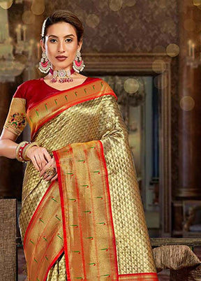 Golden Spun Silk Saree With Blouse Piece - Indian Silk House Agencies