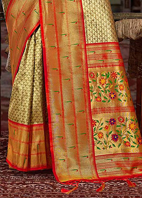 Golden Spun Silk Saree With Blouse Piece - Indian Silk House Agencies