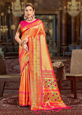 Orange Spun Silk Saree With Blouse Piece - Indian Silk House Agencies