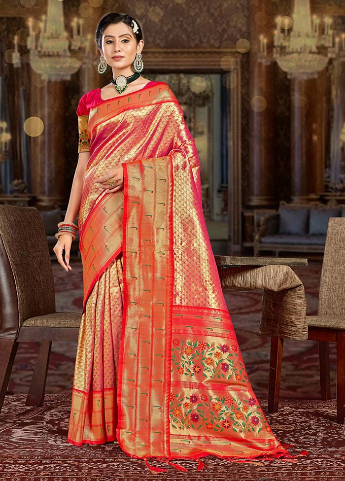 Pink Spun Silk Saree With Blouse Piece - Indian Silk House Agencies