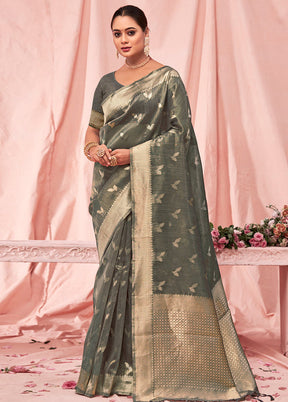 Grey Cotton Saree With Blouse Piece - Indian Silk House Agencies