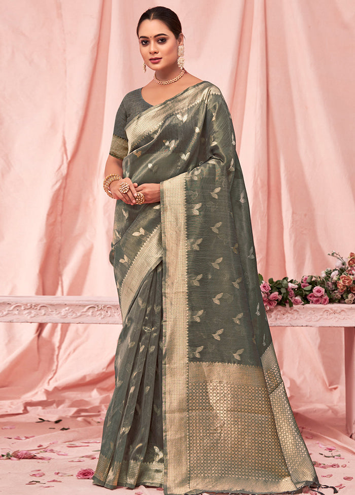 Grey Cotton Saree With Blouse Piece - Indian Silk House Agencies