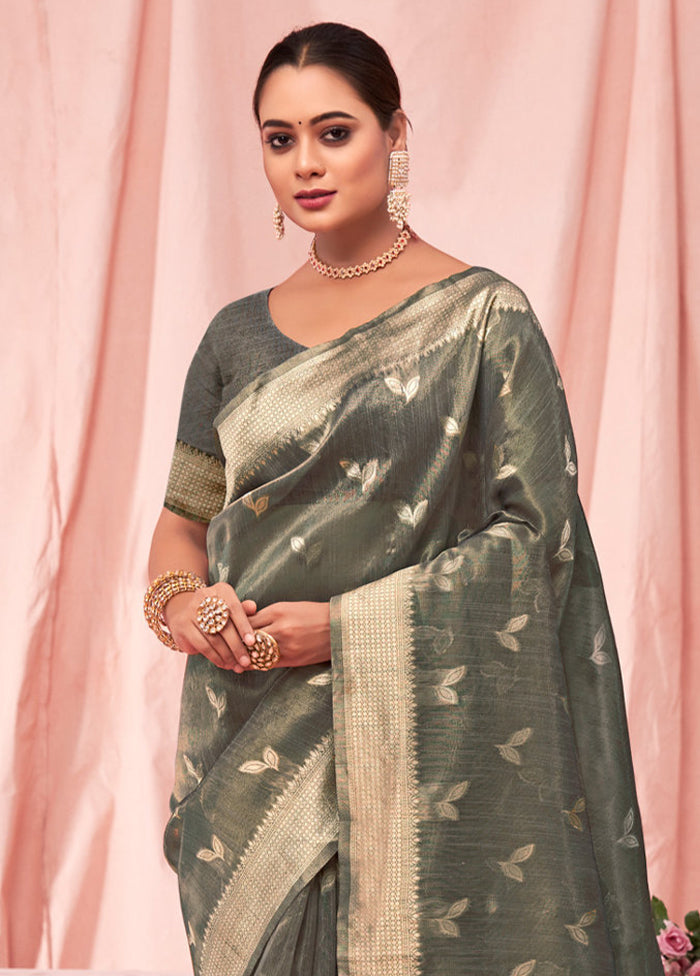 Grey Cotton Saree With Blouse Piece - Indian Silk House Agencies