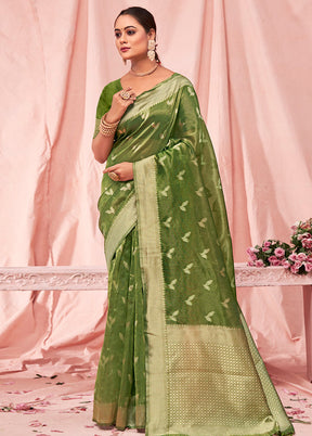 Green Cotton Saree With Blouse Piece - Indian Silk House Agencies