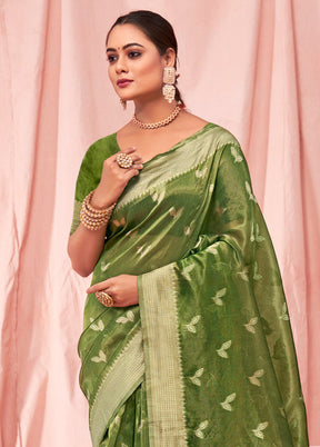 Green Cotton Saree With Blouse Piece - Indian Silk House Agencies