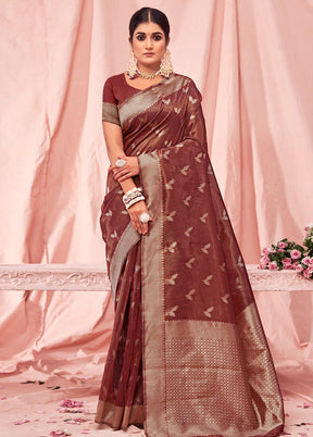 Maroon Cotton Saree With Blouse Piece - Indian Silk House Agencies