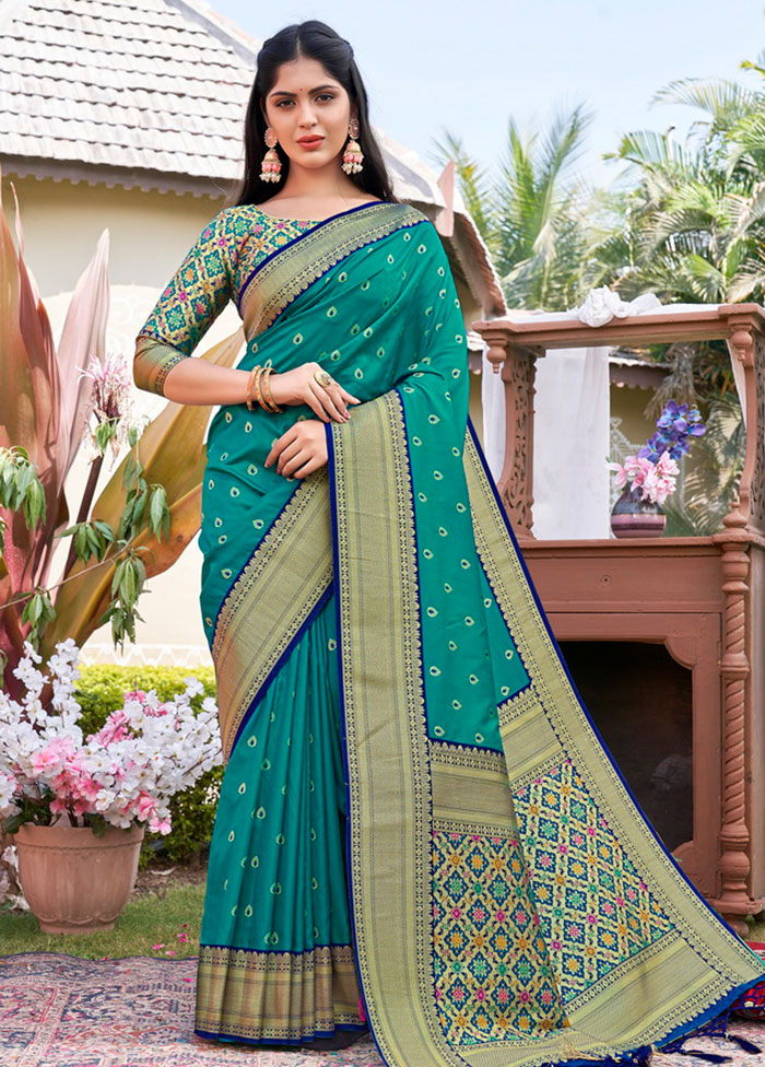 Sea Green Spun Silk Saree With Blouse Piece