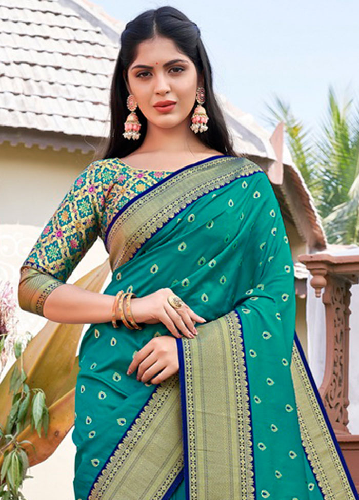 Sea Green Spun Silk Saree With Blouse Piece