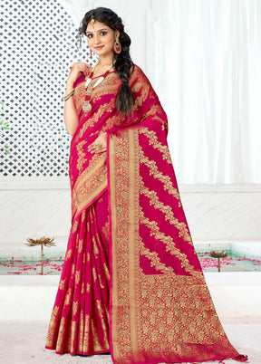 Magenta Spun Silk Saree With Blouse Piece - Indian Silk House Agencies