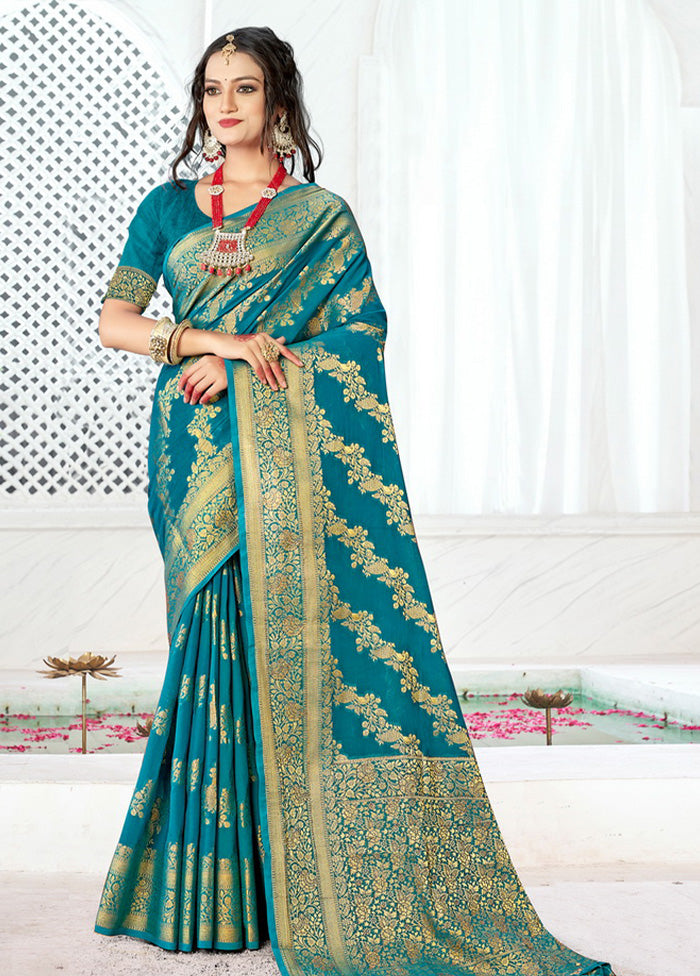 Sea Green Spun Silk Saree With Blouse Piece - Indian Silk House Agencies