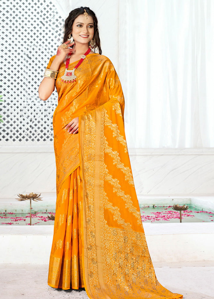 Yellow Spun Silk Saree With Blouse Piece - Indian Silk House Agencies