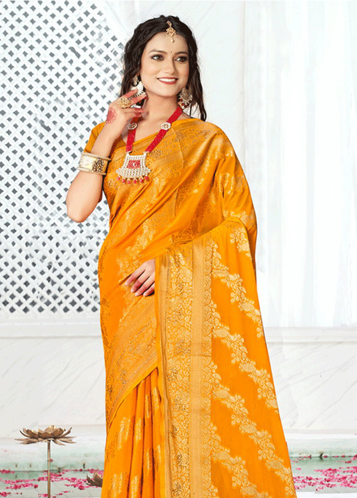 Yellow Spun Silk Saree With Blouse Piece - Indian Silk House Agencies